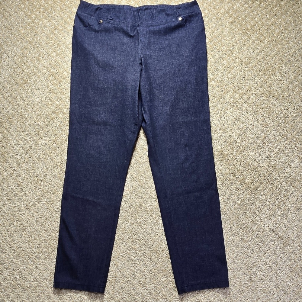 Karl Lagerfeld Paris Women's Large Navy Pull On Stretch Pants Slim Straight Leg